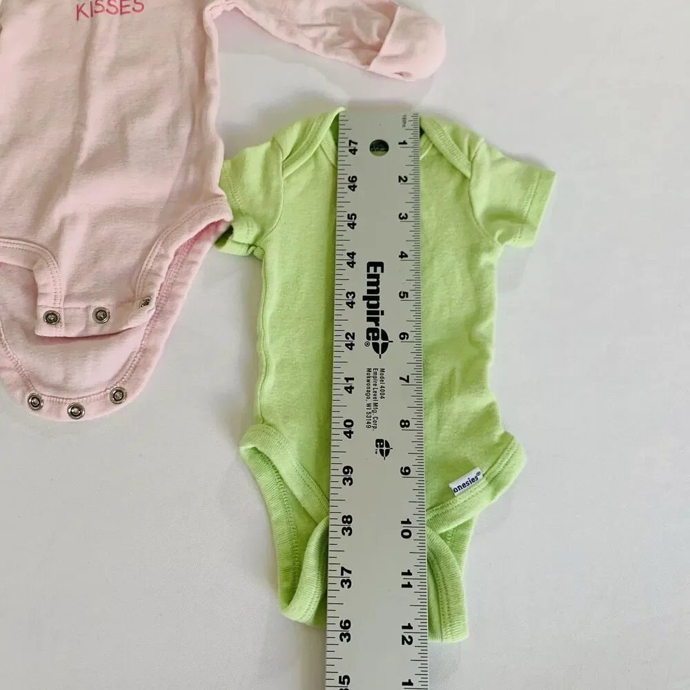 Bodysuits Set of 2 Baby Girl Newborn NB Pink‎ Green Bee Foldover Casual Cotton